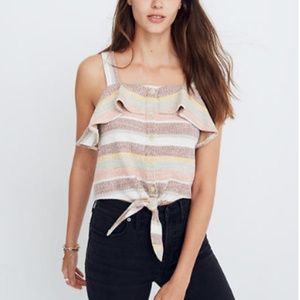 Texture & Thread Ruffle Tie-Front Tank in Stripe